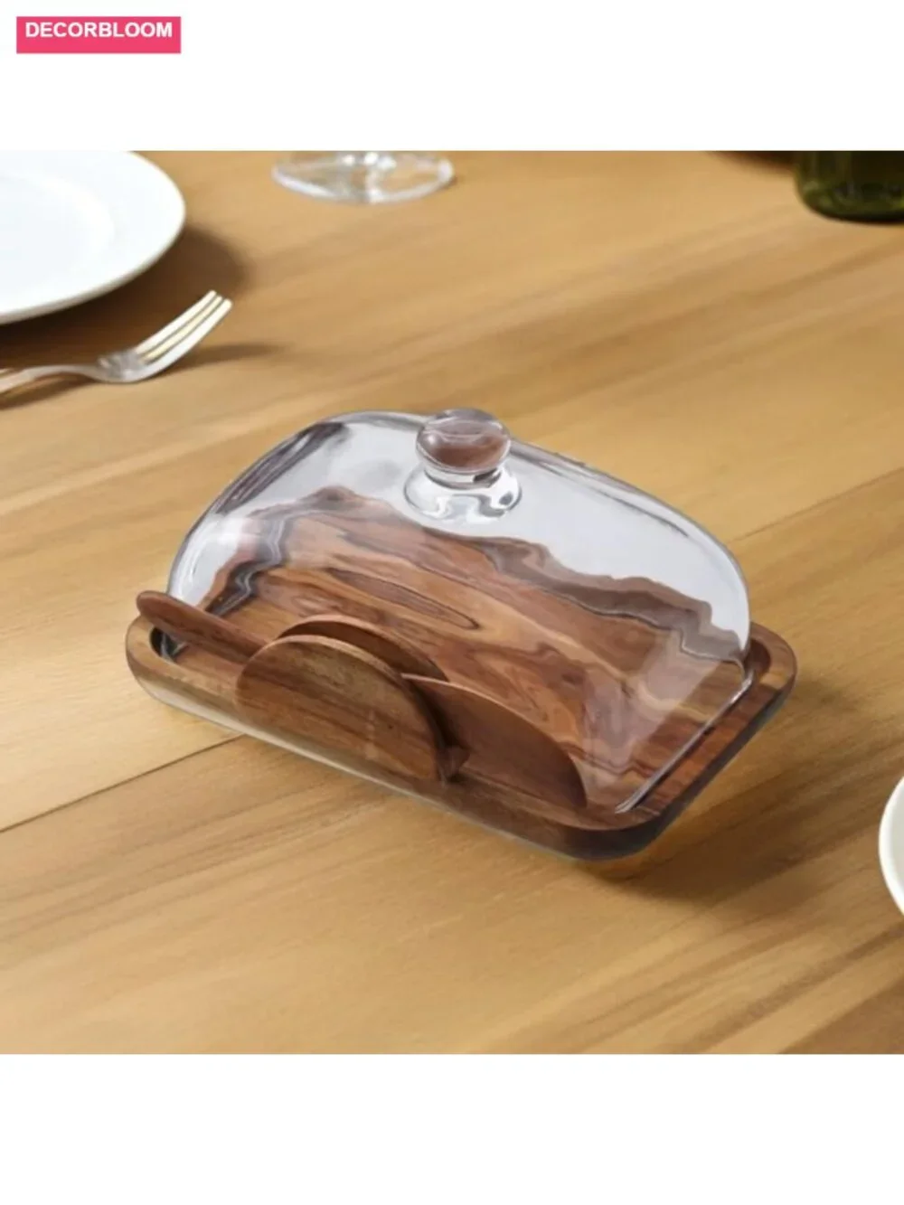 Vintage Wooden Bread Box with Glass Cover for Homemade Loaf Countertop Storage